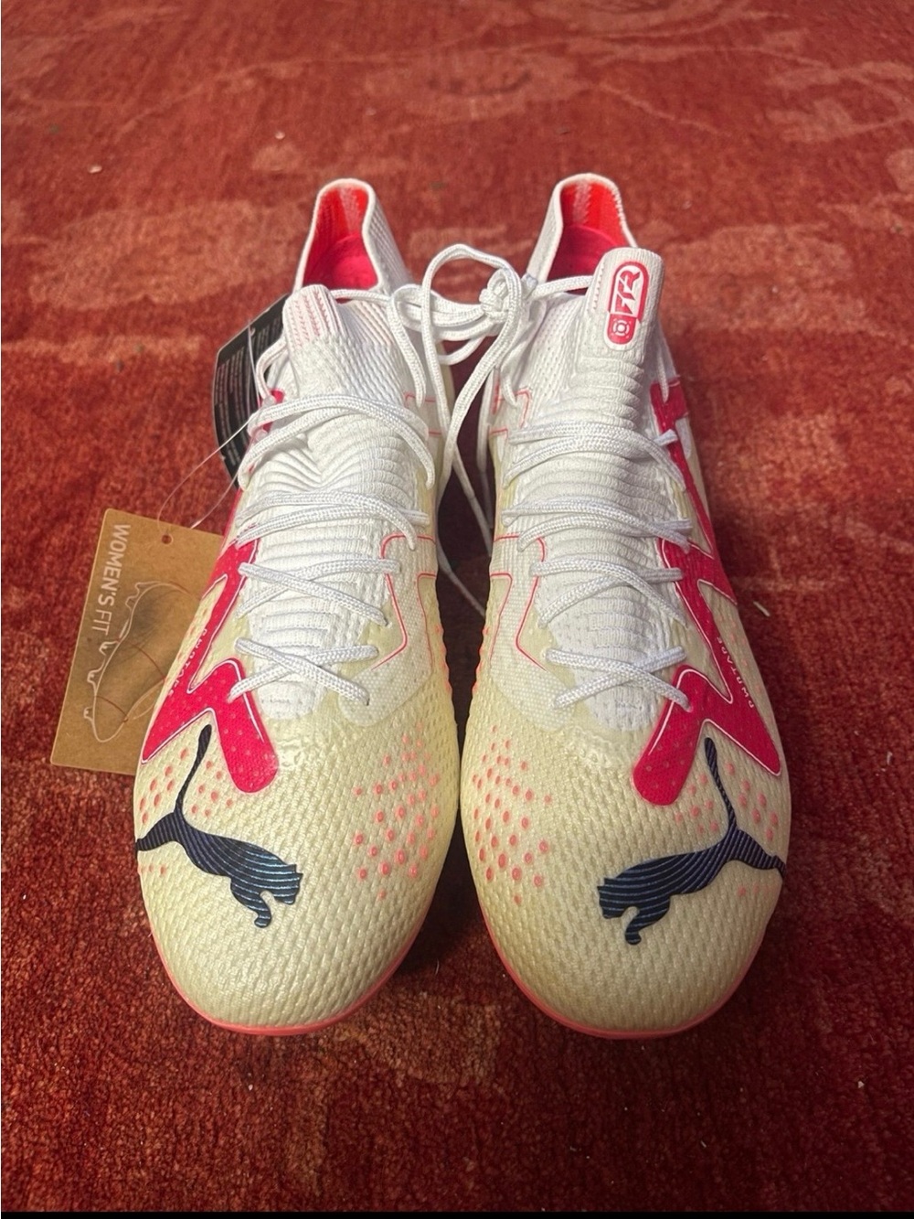 Puma Future Match FG AG White and Pink Soccer Cleats.